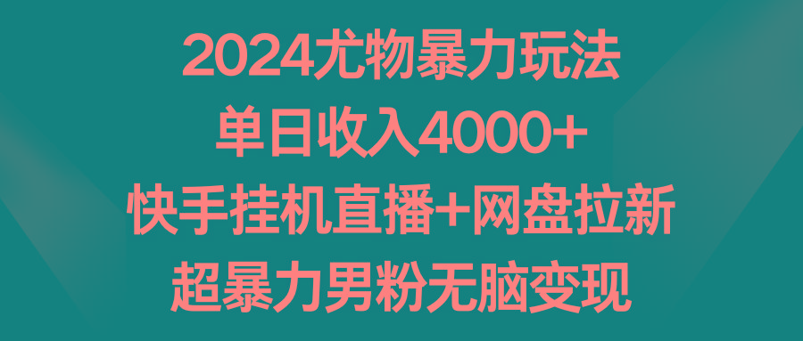 2024尤物暴力玩法 单日收入4000+快手挂机直播+网盘拉新 超暴力男粉无脑变现-91创业项目库