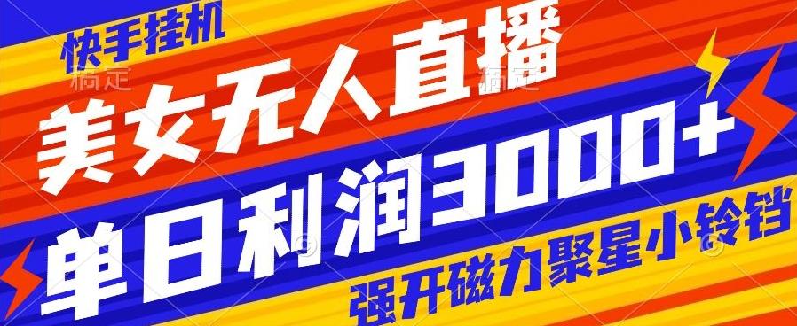 快手挂机，美女无人直播，强开磁力聚星小铃铛，日入3000+-91创业项目库