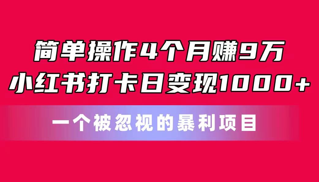 简单操作4个月赚9万！小红书打卡日变现1000+！一个被忽视的暴力项目-91创业项目库