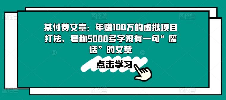 某付费文章：年赚100w的虚拟项目打法，号称5000多字没有一句“废话”的文章-91创业项目库
