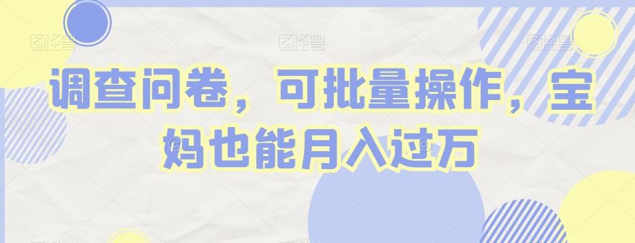 调查问卷，可批量操作，宝妈也能月入过万-91创业项目库