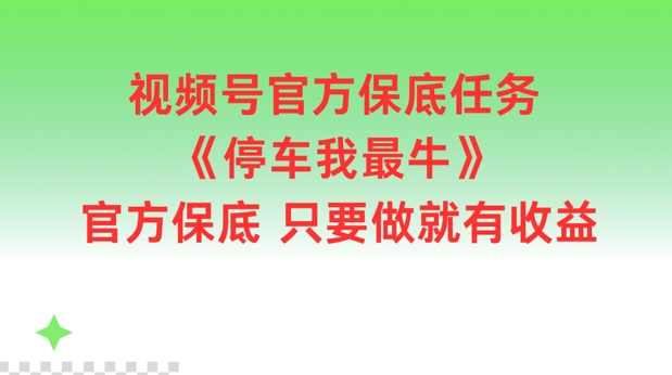 视频号官方保底任务，停车我最牛，官方保底只要做就有收益【揭秘】-91创业项目库