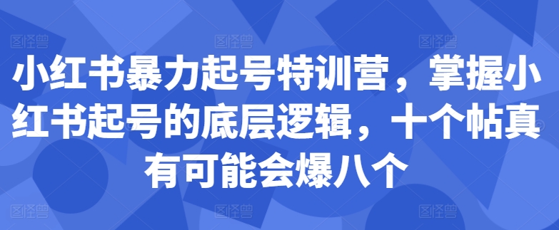 小红书暴力起号特训营，掌握小红书起号的底层逻辑，十个帖真有可能会爆八个-91创业项目库