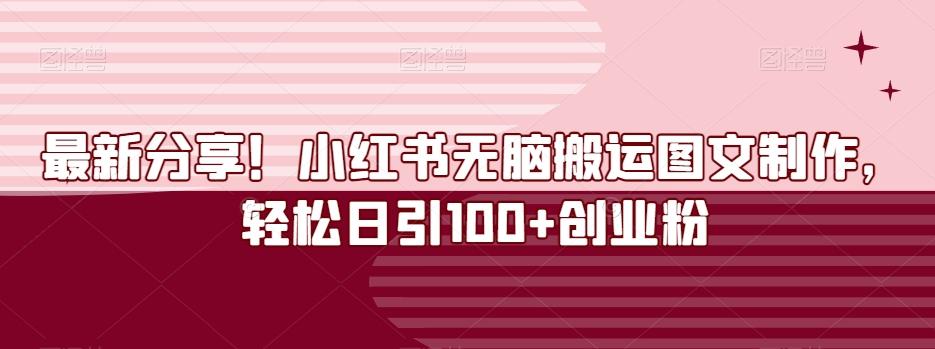 最新分享！小红书无脑搬运图文制作，轻松日引100+创业粉-91创业项目库