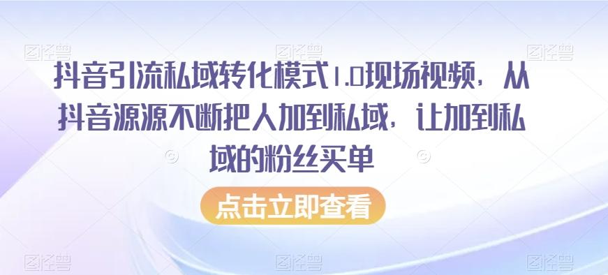 抖音引流私域转化模式1.0现场视频，从抖音源源不断把人加到私域，让加到私域的粉丝买单-91创业项目库