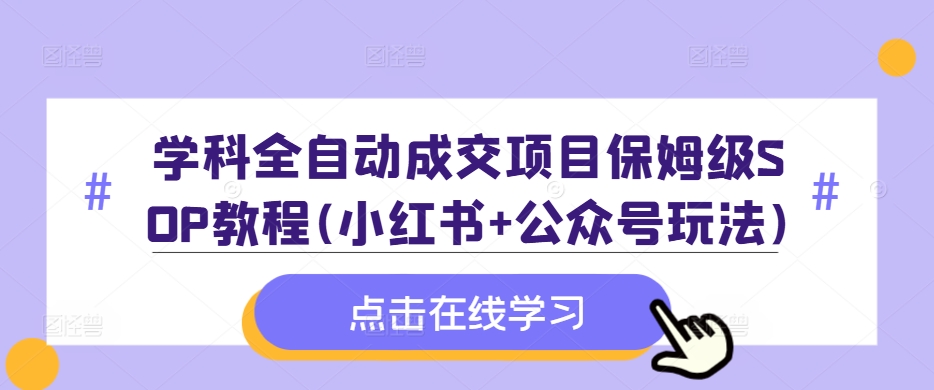 学科全自动成交项目保姆级SOP教程(小红书+公众号玩法)含资料-91创业项目库