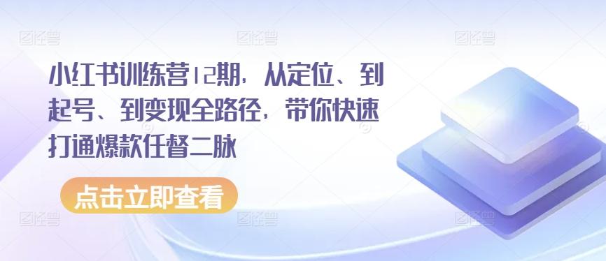 小红书训练营12期，从定位、到起号、到变现全路径，带你快速打通爆款任督二脉-91创业项目库