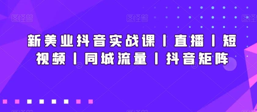 新美业抖音实战课丨直播丨短视频丨同城流量丨抖音矩阵-91创业项目库