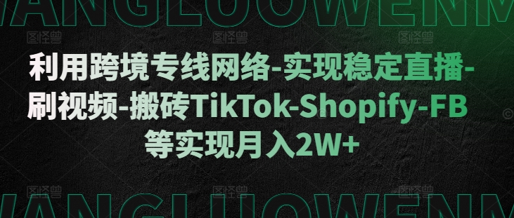 利用跨境专线网络-实现稳定直播-刷视频-搬砖TikTok-Shopify-FB等实现月入2W+【揭秘】-91创业项目库