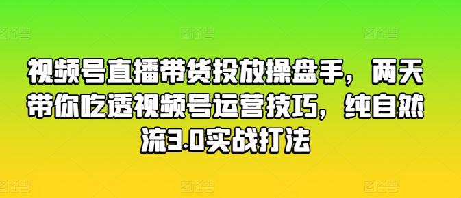 视频号直播带货投放操盘手，两天带你吃透视频号运营技巧，纯自然流3.0实战打法-91创业项目库