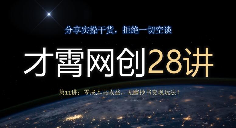 才霄网创28讲第11讲：零成本高收益，无脑抄书变现玩法！-91创业项目库