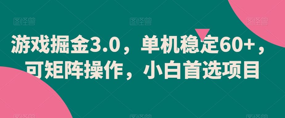 游戏掘金3.0，单机稳定60+，可矩阵操作，小白首选项目【揭秘】-91创业项目库