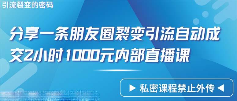 (9850期)仅靠分享一条朋友圈裂变引流自动成交2小时1000内部直播课程-91创业项目库