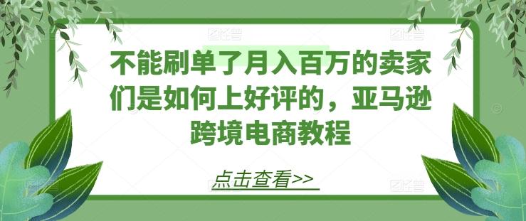 不能刷单了月入百万的卖家们是如何上好评的，亚马逊跨境电商教程-91创业项目库