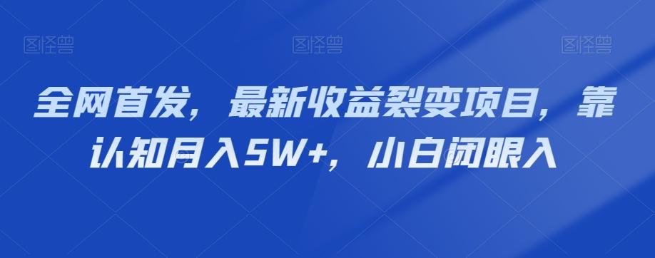全网首发，最新收益裂变项目，靠认知月入5W+，小白闭眼入-91创业项目库