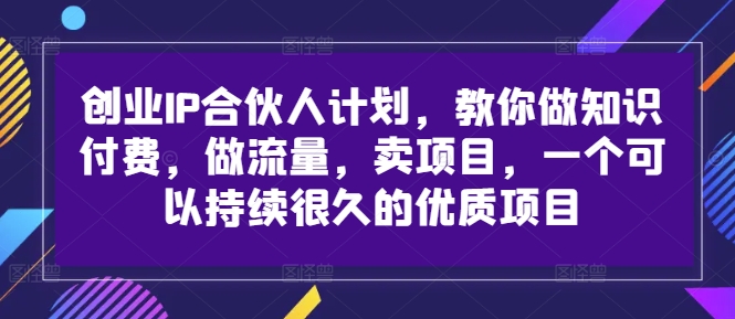 创业IP合伙人计划，教你做知识付费，做流量，卖项目，一个可以持续很久的优质项目-91创业项目库