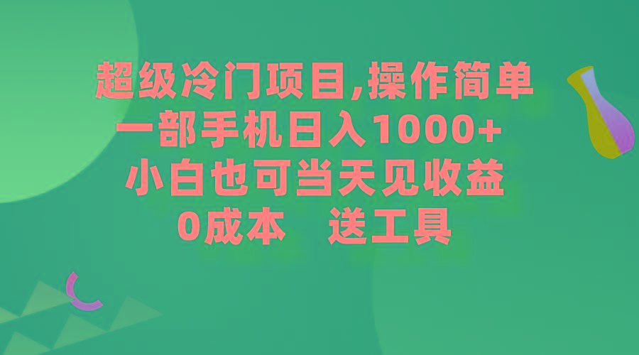 (9291期)超级冷门项目,操作简单，一部手机轻松日入1000+，小白也可当天看见收益-91创业项目库