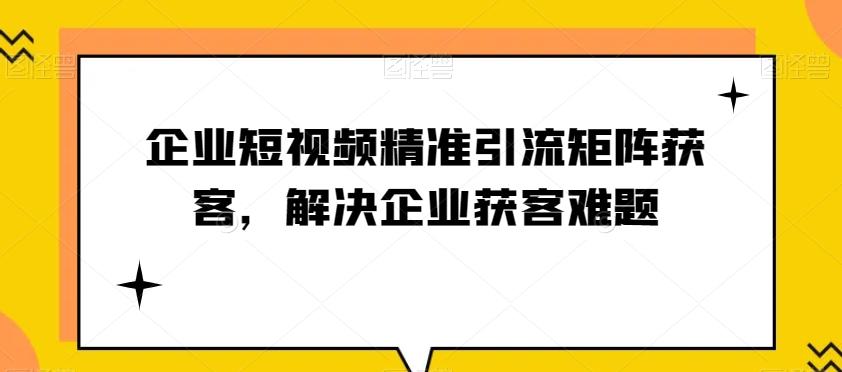 企业短视频精准引流矩阵获客，解决企业获客难题-91创业项目库