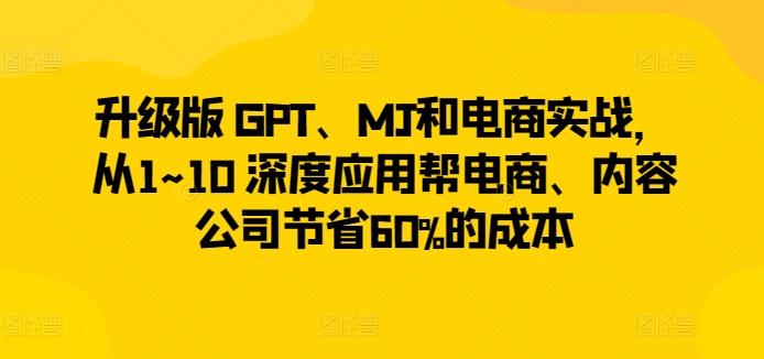 升级版 GPT、MJ和电商实战，从1~10 深度应用帮电商、内容公司节省60%的成本-91创业项目库
