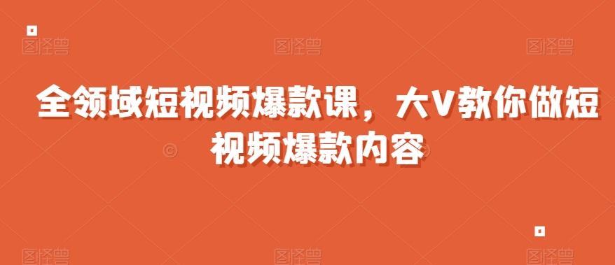 全领域短视频爆款课，全网两千万粉丝大V教你做短视频爆款内容-91创业项目库