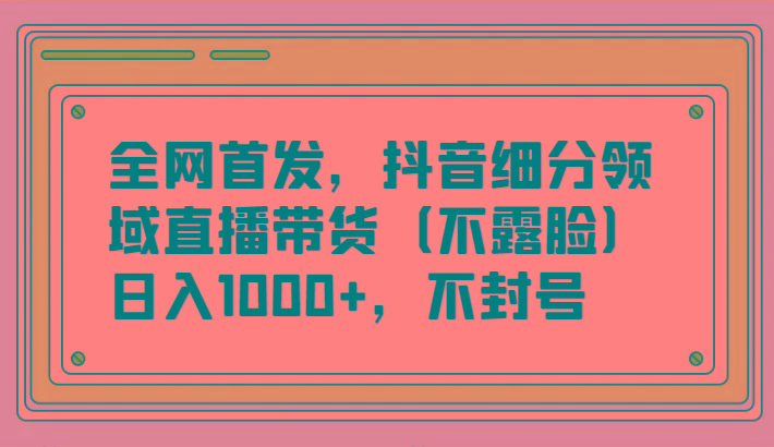 全网首发，抖音细分领域直播带货(不露脸)项目，日入1000+，不封号-91创业项目库