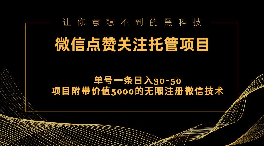 视频号托管点赞关注，单微信30-50元，附带价值5000无限注册微信技术-91创业项目库